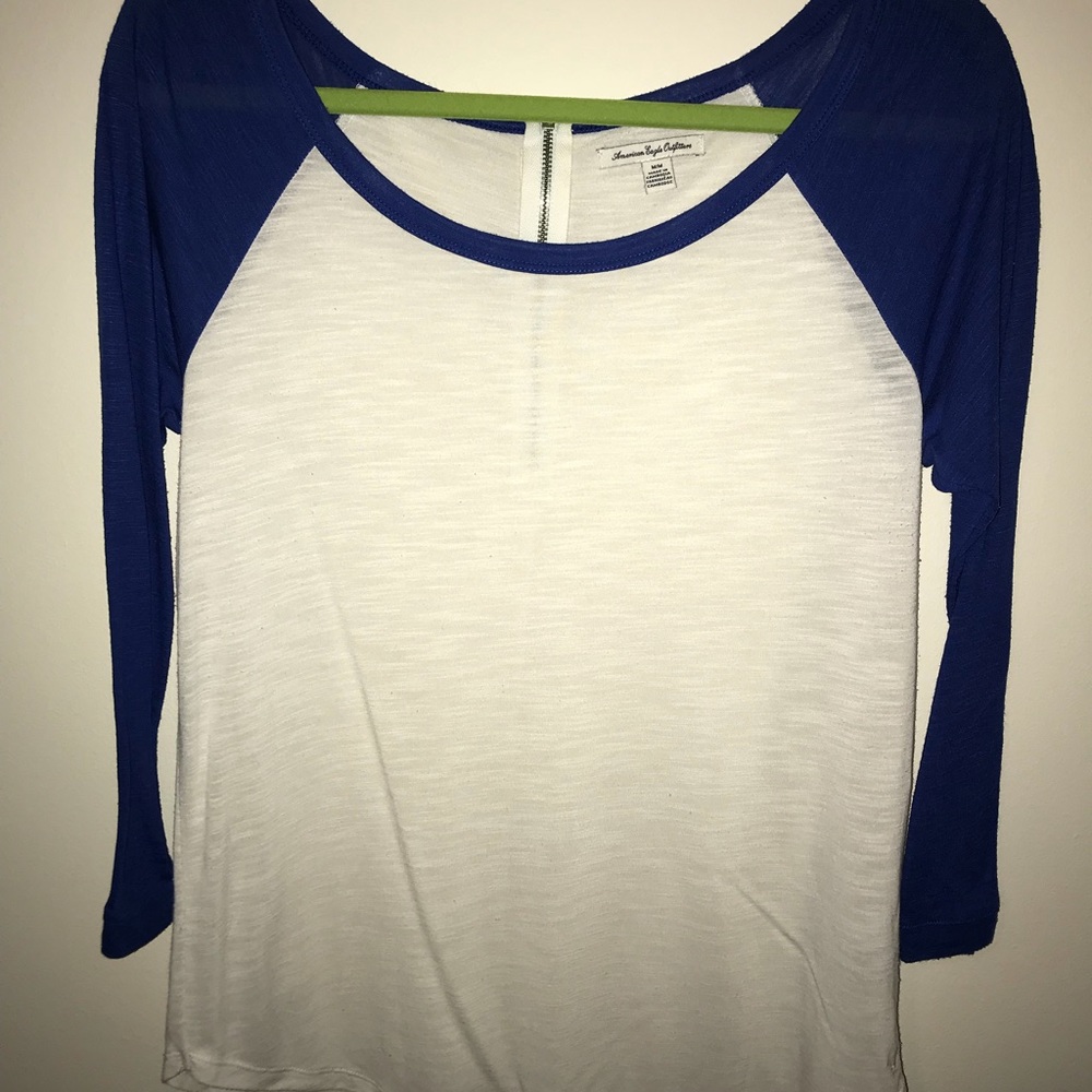White & royal blue American Eagle top